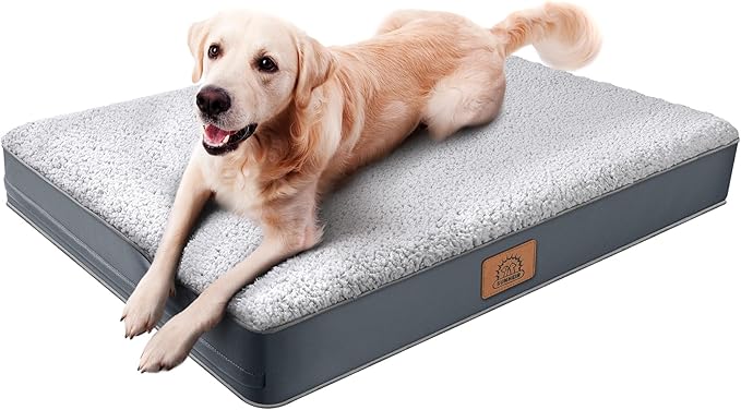 Sunheir Orthopedic Dog Bed for Medium Dogs, Waterproof Deluxe Plush Dog Crate Bed with Removable Washable Cover & Anti-Slip Bottom, Egg Crate Foam Pet Bed Mat, Grey, (30.0" L x 20.0" W x 3.0" Th)