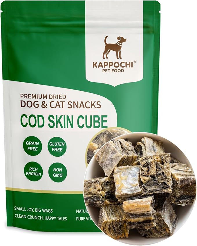 Freeze Dried Cod Skin Cube Dog Treats, Cat Treats, Rich in Omega-3, 3.5 Ounce (100.0g), Single Ingredient, High Protein Chew Snacks, Natural & Raw, No Additives, Grain Free, Gluten Free