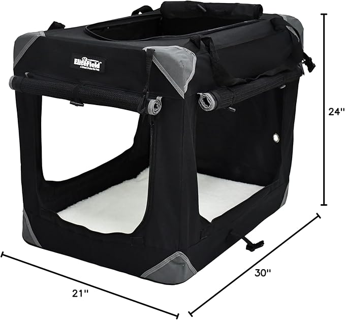 EliteField 4-Door Folding Soft Dog Crate with Curtains, Carrying Bag and Fleece Bed (2 Year Warranty), Indoor & Outdoor Pet Home (30" L x 21" W x 24" H, Black+4 Door Curtains)