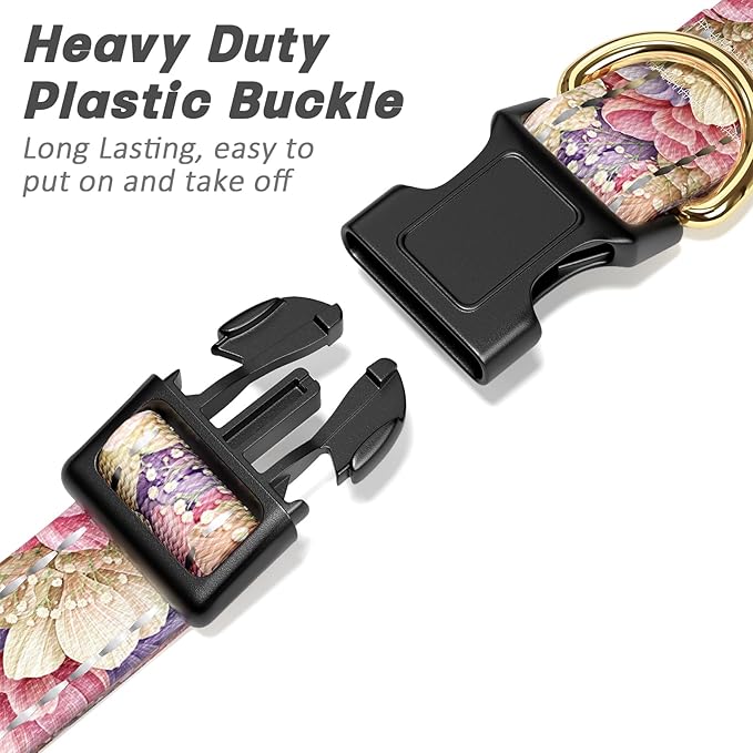 Reflective Dog Collar for Extra Small Dogs, Cute Flower Theme Adjustable Heavy-Duty Nylon Puppy Collar for Boy and Girl Female, Soft Pet Accessories with Quick Release Buckle, Colorful Floral