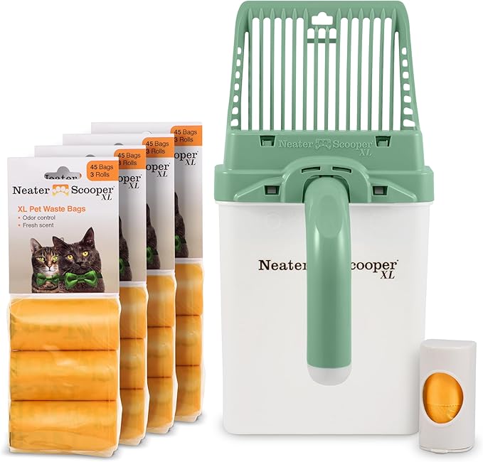 Neater Pet Brands Neater Scooper XL Cat Litter Scoop, 195 Refill Bags – Extra-Large Capacity Mess-Free Cat Litter Scooper with Bag for Large & Multiple Cats, Spill-Proof Litter Box Scooper with Holder
