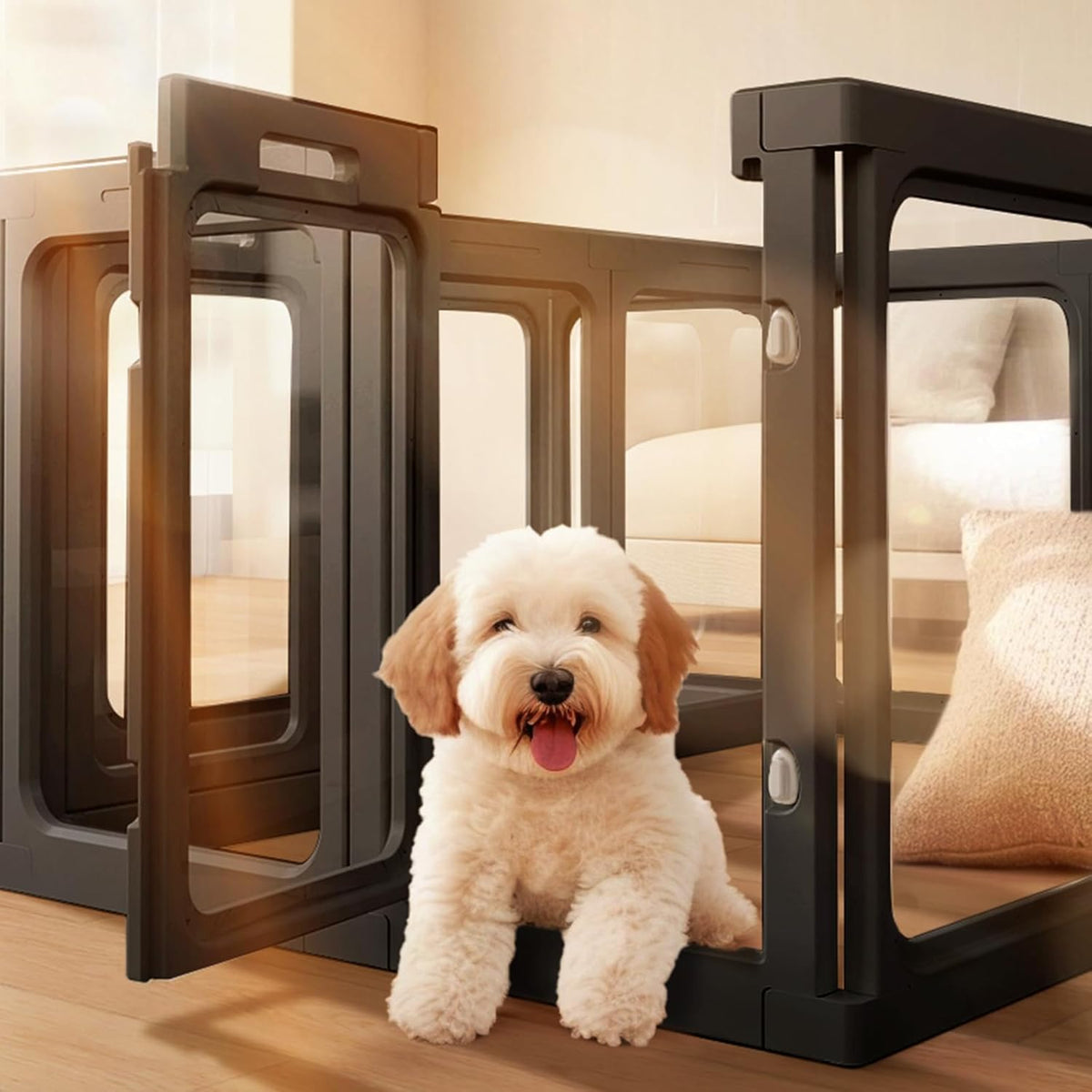 Clear Acrylic Dog Playpen, Dog Play Pen for Puppy Cat Rabbit Small Pet, Easy Assemble Pen, Preferable Small Cage, 23.6" H, 12Pcs, Black