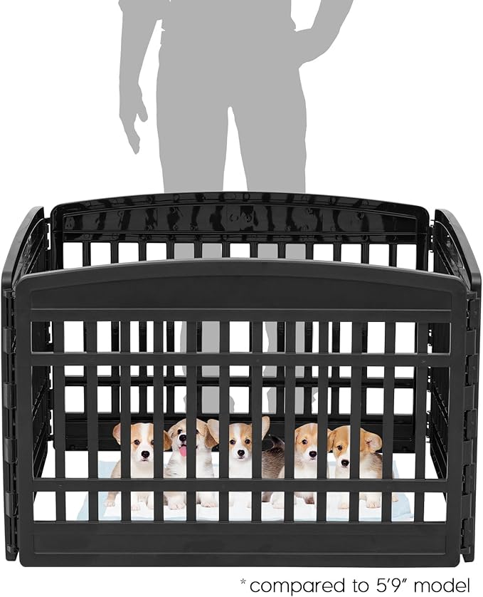 IRIS USA 24" 4-Panel Puppy Playpen, 35 x 35 x 24, Dog Playpen, Dog Play Pen Indoors, Pet Fence, Puppies/Small Dogs, Black
