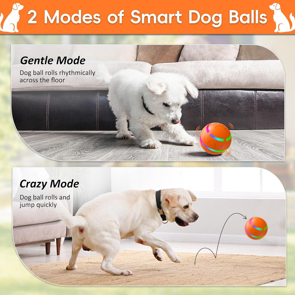Interactive Dog Ball, Smart Interactive Dog Toys, Automatic Moving Vibrating Bouncing Pet Ball for Medium and Large Dogs, TPU Material, Rechargeable and Waterproof