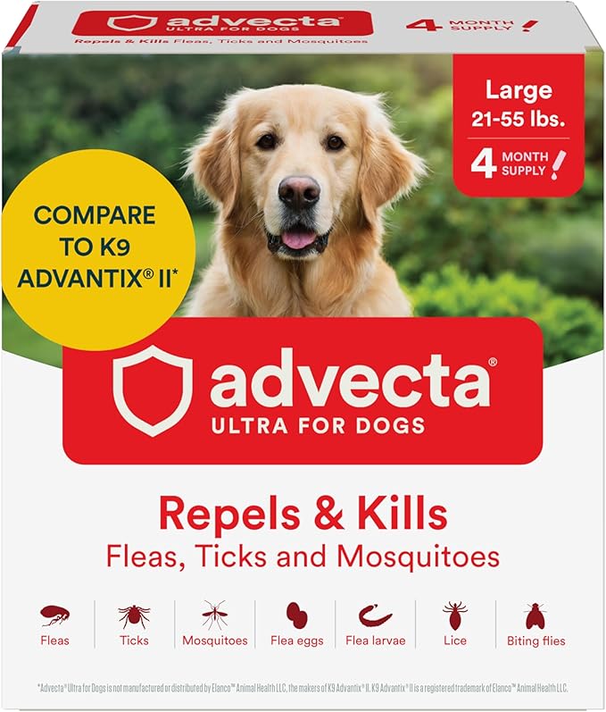 Ultra Flea And Tick Prevention For Dogs - Dog and Puppy Treatment and Control - Mosquito Repellent - Large, Fast Acting Waterproof Topical Drops, 4 Month Supply