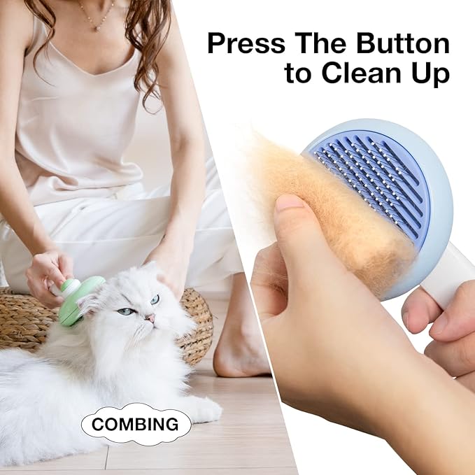 Self-Cleaning Slicker Brush for Pet Grooming: Removes Tangles, Loose Undercoat & Mats from Cats & Dogs (Blue)