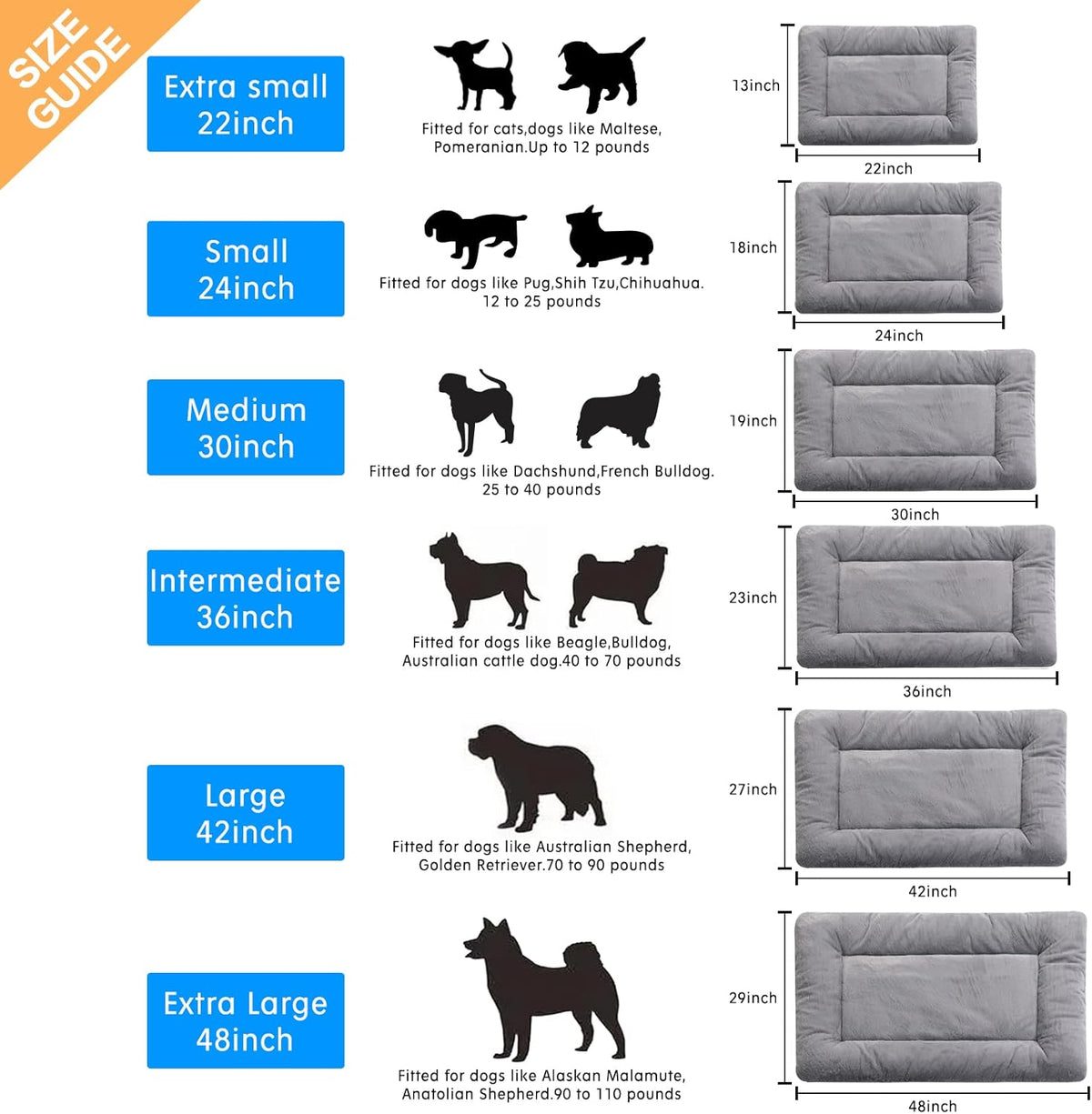 Dog Beds Crate pad for Extral Small Fit Metal, Utral Soft,Washable&Antislip Kennel Pad for Dogs Cozy Sleeping Mat,Gray 22inch