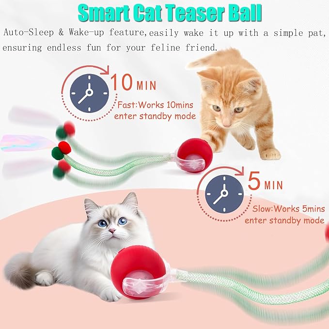 2 Packs Speed 2.0 Tail Interactive Cat Toys for Indoor Cats, Chirping & Motion Activate Cat Toy, Smart Kitten Rolling Ball Moving Ball Toys,Rechargeable Dog Cat Bal l for Enrichment Exercise (New P+G)