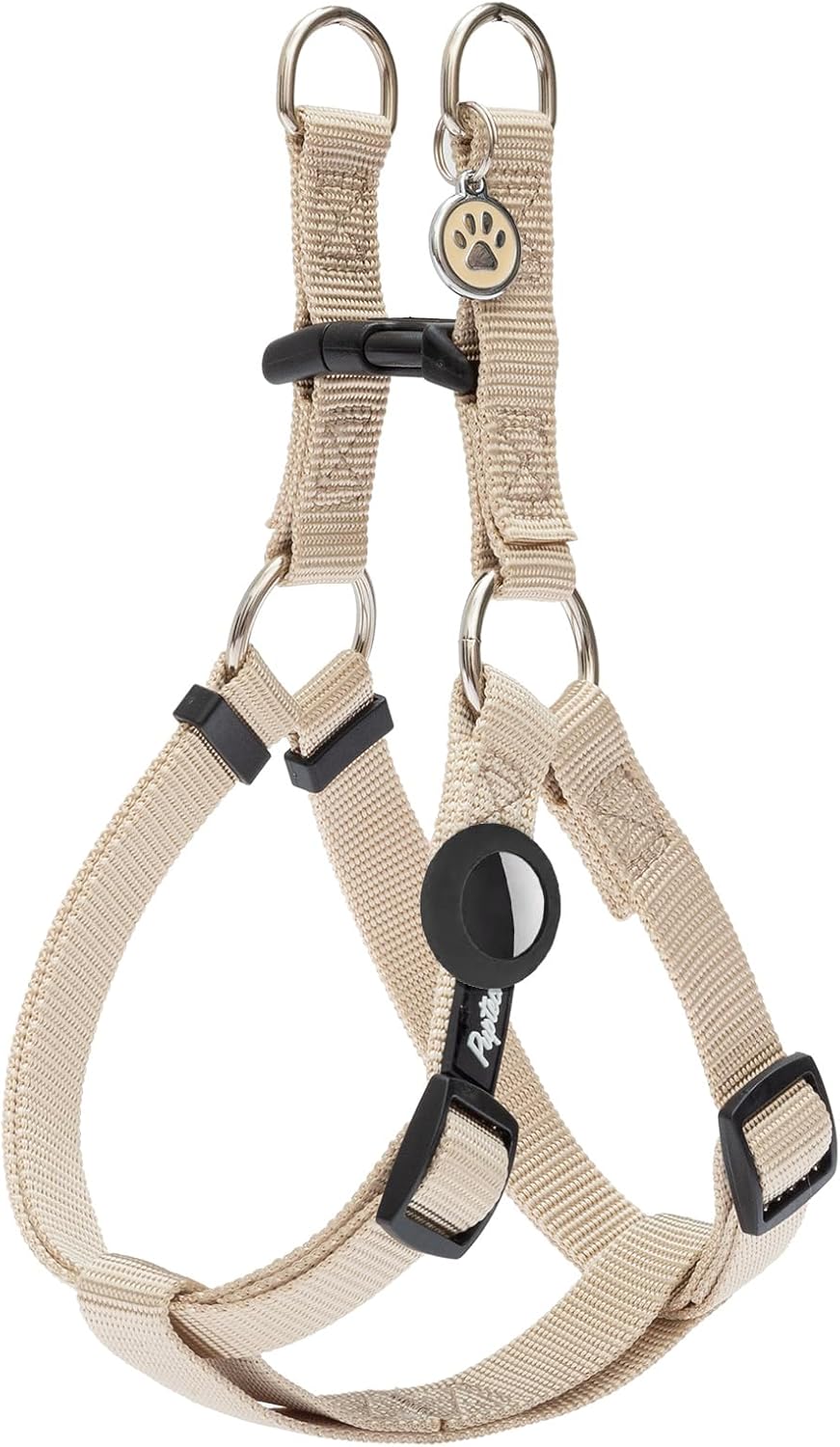 PUPTECK No Pull Dog Harness Soft Adjustable Basic Nylon Step in Puppy Vest Outdoor Walking with ID Tag and A-ir Tag Case, Cream, S