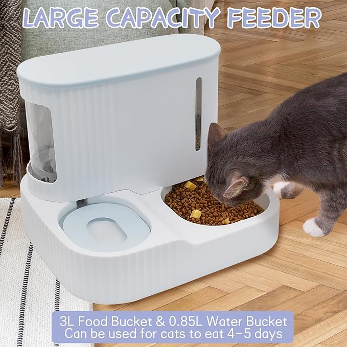 Kathson 2 in 1 Auto Cat Feeder and Waterer, Gravity Pet Feeder for Dry Food, Indoor/Outdoor Cats (Green)