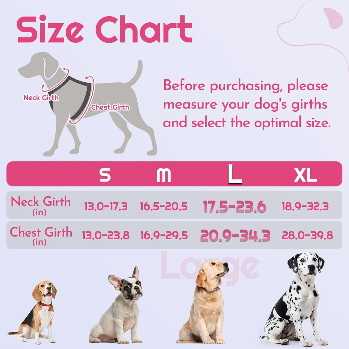Eagloo Dog Harness for Large Dogs, Easy Wearing with 3 Buckles, Adjustable No Pull Pet Harness with 2 Rings for Walking, No Chock Reflective Soft Padded Vest with Control Handle, Pink & Black, L