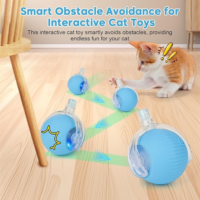 Interactive Cat Toys for Indoor Cats & Dogs, Agile Moving Cat Ball with Elastic Mesh Tail, Rechargeable Enrichment Toys, Smart Automatic Rolling Pet Ball Toys for Bored Indoor Dogs & Cats (Blue)