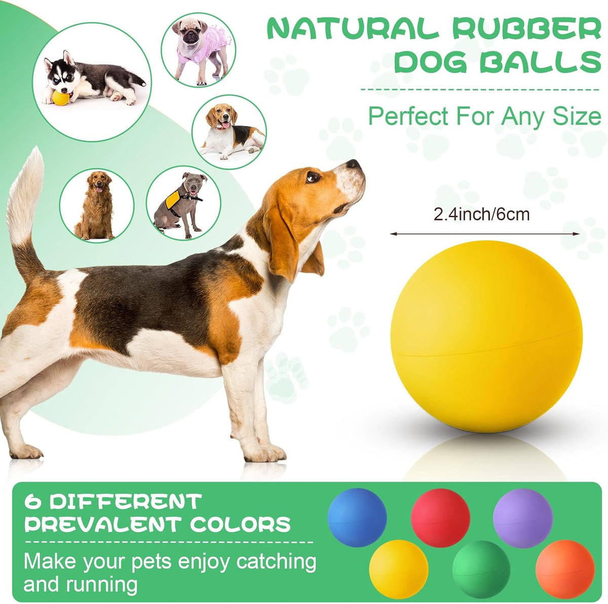 Shappy 24 Pieces Rubber Dog Tennis Balls for Dog Colorful Catching Pet Balls for Fetch Training 2.4 Inch Interactive Bounce and Floatable Toy for Park Beach