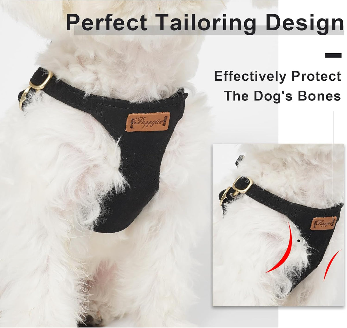Puppytie No Pull XXS Puppy Harness with Multifunction Dog Leash,Soft Adjustable No Choke Escape Proof Pet Harness Vest,Black,XXS