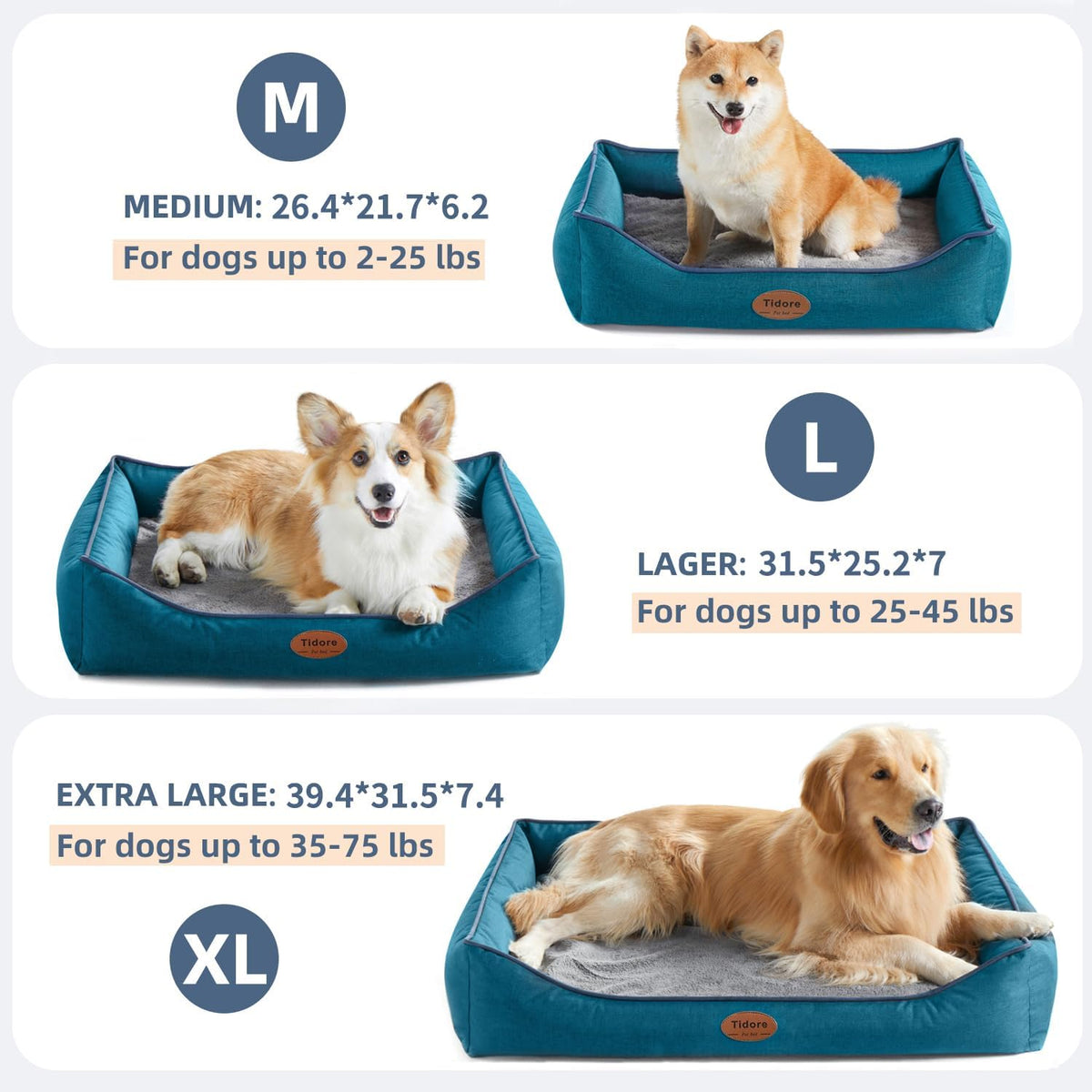 Orthopedic Dog Beds for Medium Dogs, Durable Egg Crate Foam Sofa Dog Bed wit Washable Removable Cover,Waterproof Lining,Pet Bed for Large Dogs (Peacock Blue, 26.4" L x 21.7" W x 6.2" Th)