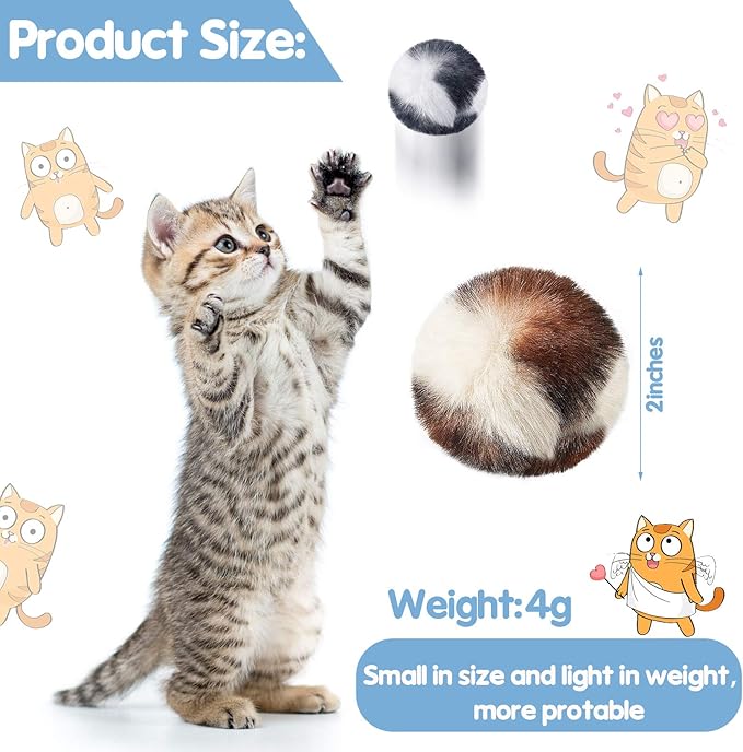 Skylety 8 Pieces Cat Pom Poms Ball with Catnip Soft Cat Balls Toy Large Plush Fuzzy Artificial Balls Faux Fur Patch Puff 2 Inches for Kitten Pet Interactive Chasing Playing Exercising Indoor