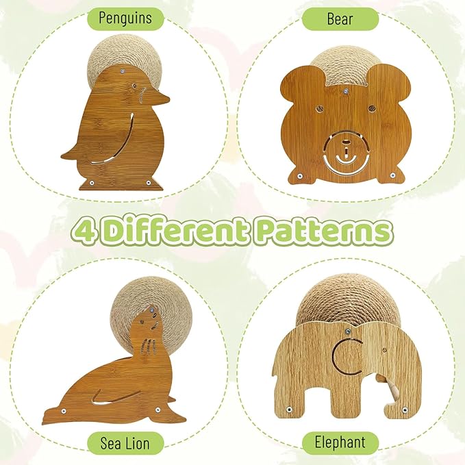 Fhiny Rabbit Scratch Toy, Natural Sisal Bunny Toy Scratching Ball Cute Sisal Bunny Claw Scratcher Ball Rabbit Enrichment Interactive Scratching Post for Kittens Ferrets Bear Shape