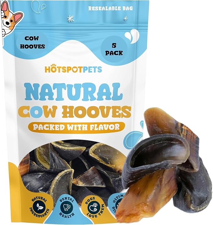 Full-Size Cow Hooves for Dogs | (5 Pack) All-Natural Long Lasting Dog Chews | Made from Grass Fed Cattle | Tasty Treat for Oral Hygiene | Fantastic Alternative for Rawhide and Bully Sticks