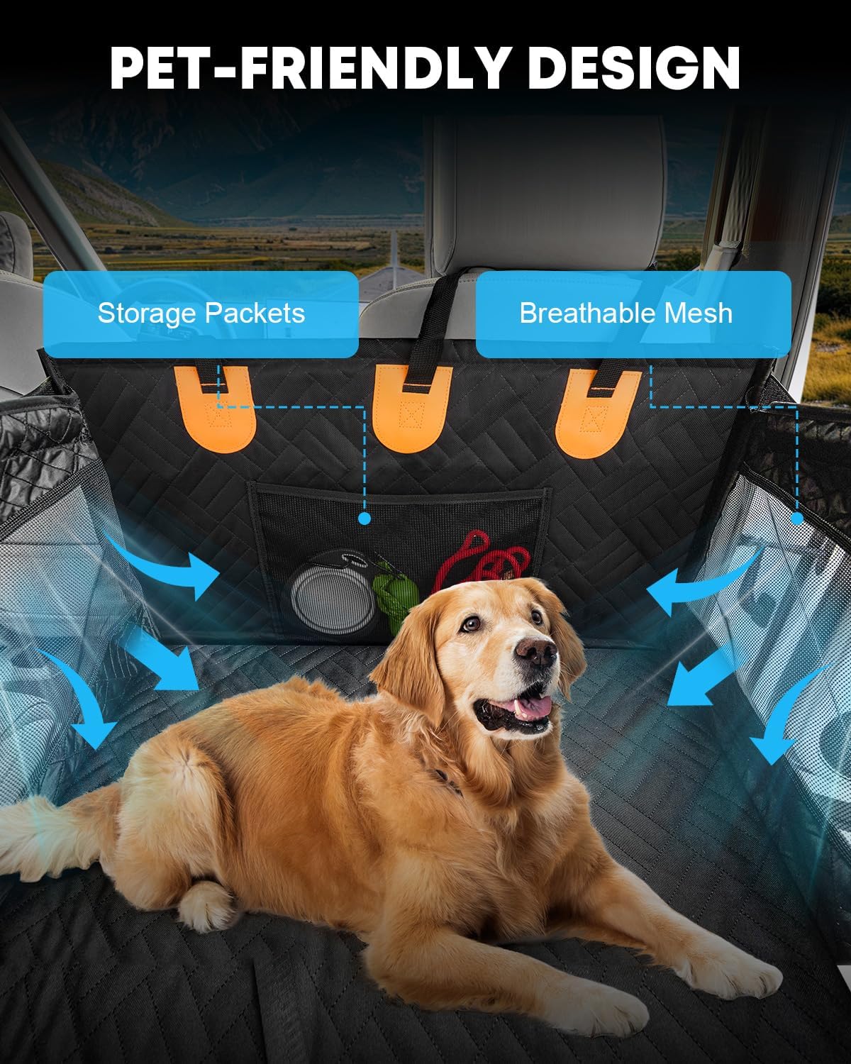 Kohree Dog Car Seat Cover for Medium Large Dogs, Hard Bottom Dog Car Seat Cover for Back Seat Waterproof 600D Car Hammock for Dogs Pet Back Seat Extender for Cars SUV Truck-Upgraded Version