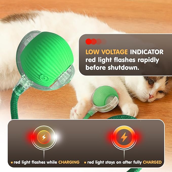 Rocfish Durable Interactive Cat Toys for Indoor Cats, Smart Automatic Cat Chase Ball Toy, Upgraded Speedy Tail Kitten Toy for Bored Indoor Adult Pets (Green)