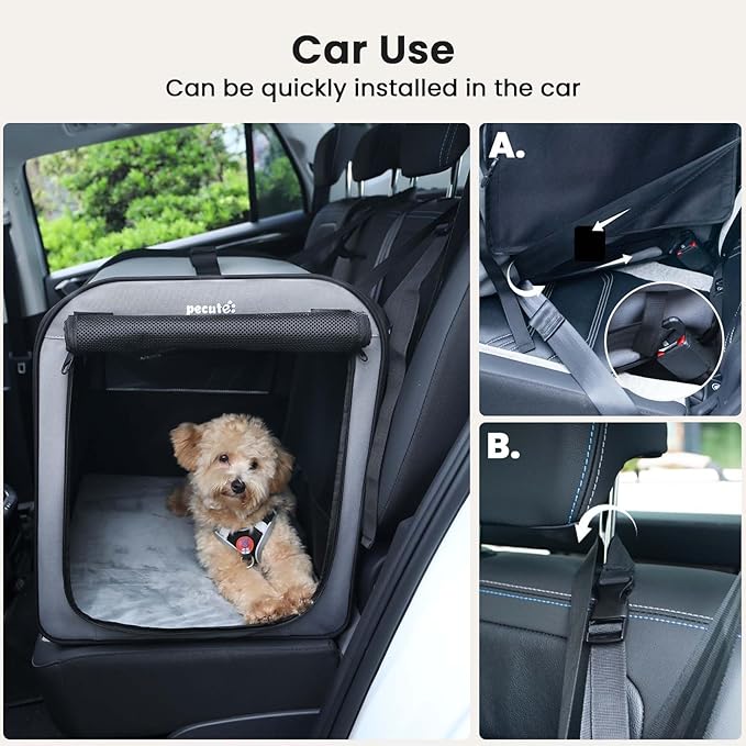 Dog Car Carrier Light Weight 24×17.7×20.5in, Dog Carrier Easy to Assemble, Dog Car Crate Portable and Breathable, Foldable Pet Carrier for Indoor and Outdoor, Dog Travel Crate with Curtain Gray