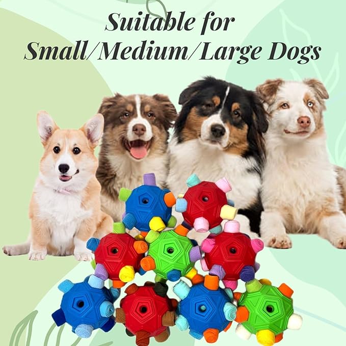 Snuffle Ball for Dog Toys Unbreakable Upgrade Ball Interactive Toy Foraging Snuffle Mat Puppy Treat Dispenser Slow Feeder Dog Puzzle Toys for Small, Medium, Large Pets (Red Rainbow)