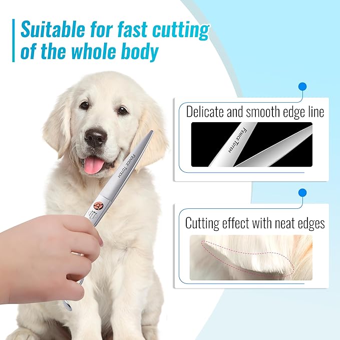 Dog Grooming Scissors: 7 inch Pet Straight Shears Made Of Japanese 440C Advanced Stainless Steel Professional Grooming Scissors for Dogs Cats and Other Pets