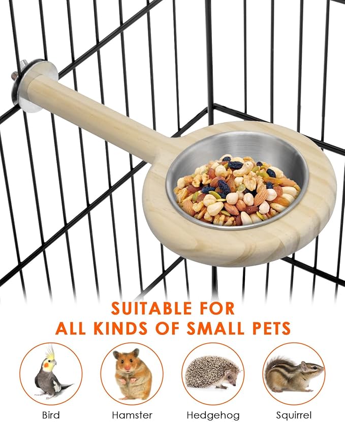 KATUMO Bird Perch Bird Feeding Cup Parrot Wood Perch Stand Toy Bird Cage Accessory for Parakeet Lovebird Conure Budgie Canary Finch Small Parrots