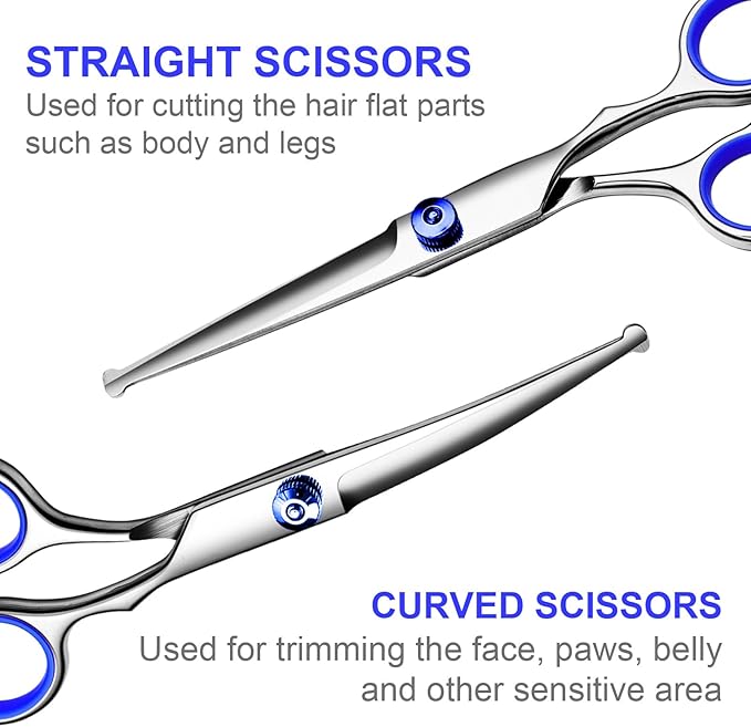 Professional Dog Grooming Scissors Kit, Titanium Coated Dog Scissors for Grooming, 5 in1 Grooming Shears Kit for Dogs Cat Pet At Home