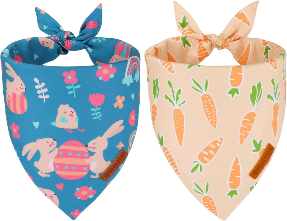 ADOGGYGO Easter Dog Bandanas, Rabbit Carrot Pet Scarf, Multi Size Offered, Orange Blue Easter Bandana for Extra Large Dogs Pets (X-Large)