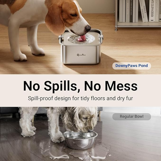 DownyPaws No Spill Water Bowl for Dogs,101oz/3L Stainless Steel Slobber Stopper, No Drip Slow Drinking Dog Water Bowl, No Mess Dog Water Dispenser Spill Proof, Dishwasher Safe, Silver