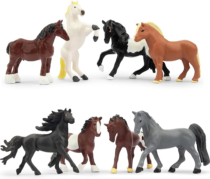 Toymany 12PCS 2-3" Tiny Horse Figurines Toy Set, Plastic Pony Small Foal Figures, Easter Eggs Birthday Gift Cupcake Horse Cake Topper for Kids Toddlers