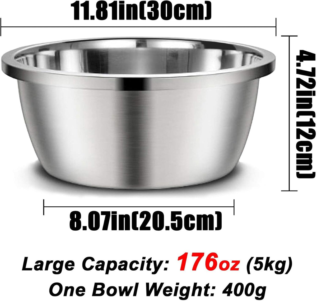 Stainless Steel Large Dog Bowl Set of 2, with 176 oz (24cup) High Capacity Metal Dog Food Bowls,Desirable Water and Food Bowls for Large, X-Large, and Giant Dogs,Heavy Duty, BPA-Free