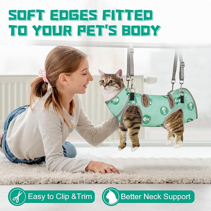 Supet Cat Grooming Hammock, Self-Adherent Cat Wrap for Cutting Nails, Anti-Escape Calming Wrap for Medicine, Nail Clipping, Teeth Brushing, Ear Cleaning