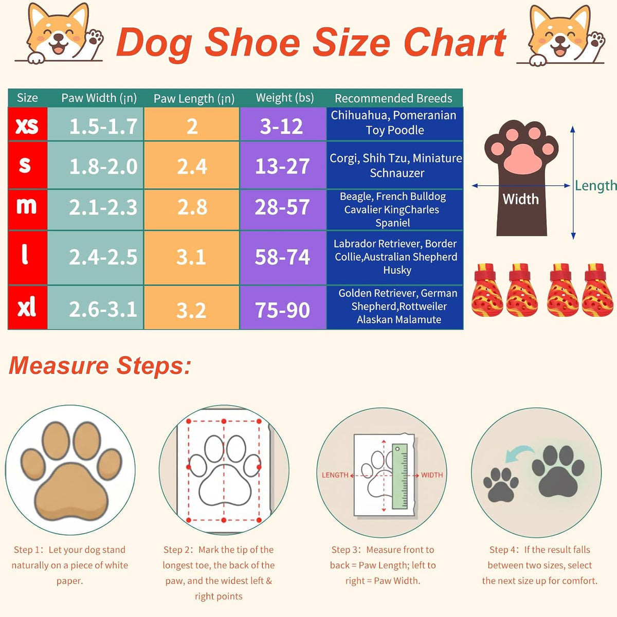 Dog Shoes for Hot Pavement and Snow, Silicone Dog Booties for Small Medium Large Dogs, Waterproof Paw Protectors- Non-Slip, Adjustable Straps, Dog Boots for Beach/Rain/Hiking (Yellow Red, M)