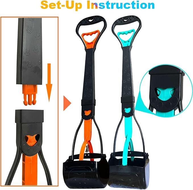 2-Piece Pooper Scooper for Large Medium & Small Dogs Heavy Duty,Long Handled Dog Poop Scooper for Grass,Durable Dog Poop Pick Up Tool