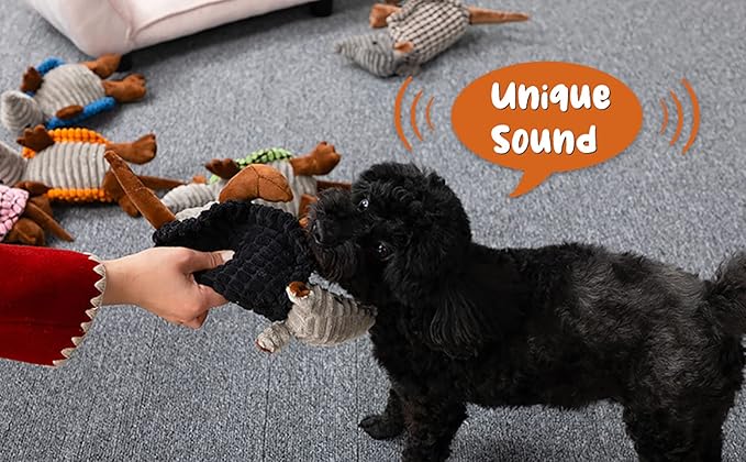 Hollypet Plush Dog Squeaky Toy Stuffed Armadillo Animal Pet Puppy Chew Toys with Clean Teeth for Small Medium Large All Breed Sizes Dogs, Brown, 8 in