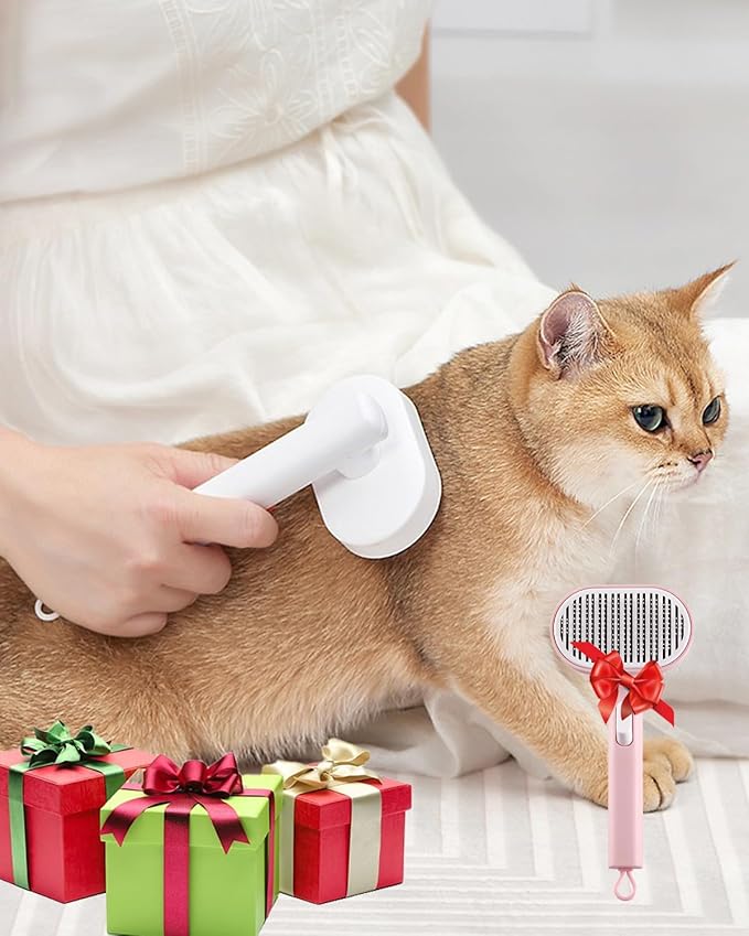 Cat Brush With Release Button - Self-Cleaning Sliker for Indoor Short Cats, Effortless Hair Removal, Gentle on Skin, Grooming for Shedding and Loose Fur