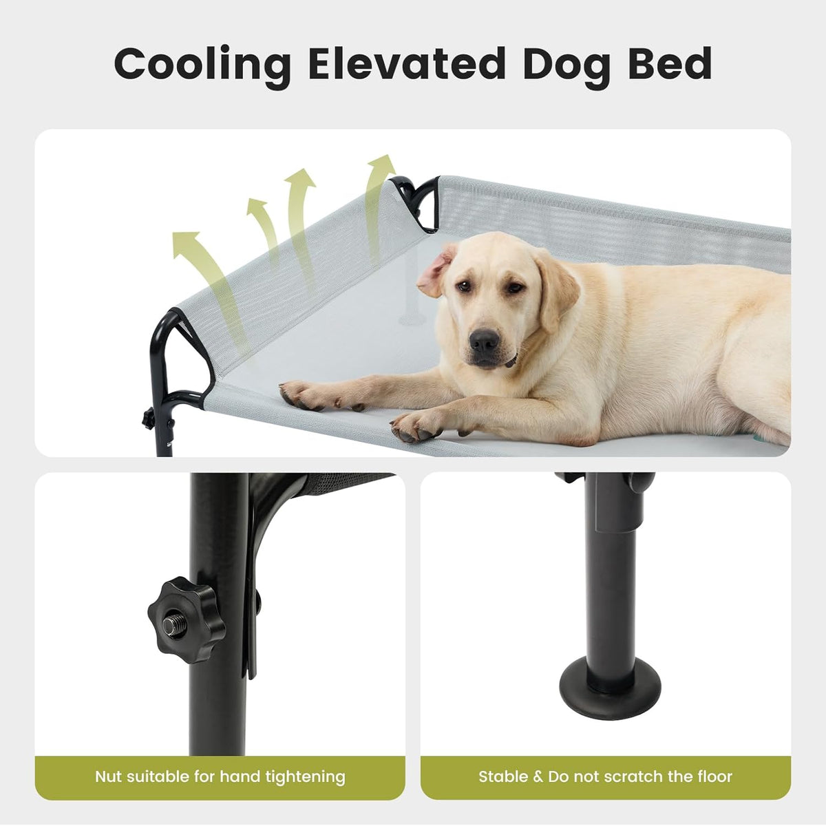 Gardner Pet Elevated Dog Bed for Small Dog, Outdoor Raised Bed Waterproof Portable Cooling Pet Cot Hammock Bed with 3-Sided Guardrail, Breathable Mesh, Black, 35 Inches