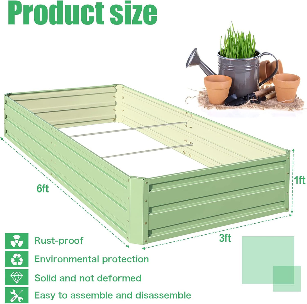SnugNiture Galvanized Raised Garden Bed 6x3x1FT Outdoor Large Metal Planter Box Steel Kit for Planting Vegetables, Flowers