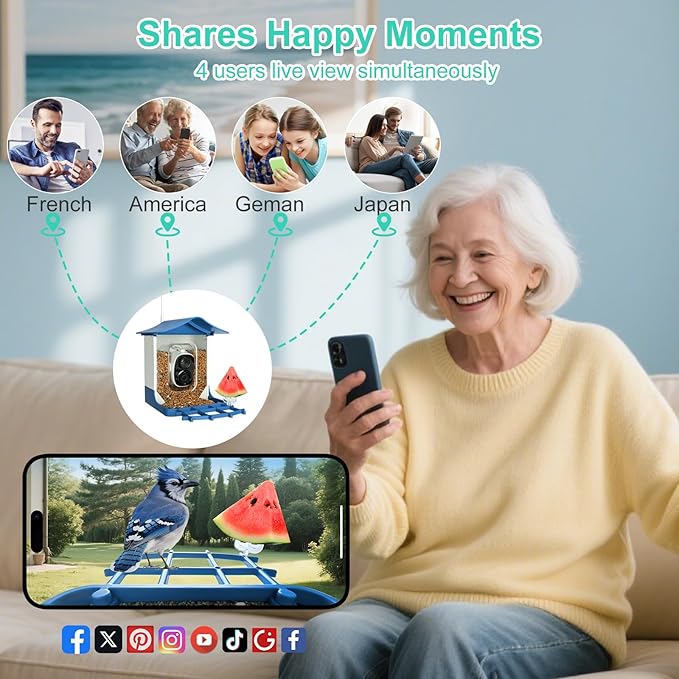 Smart Bird Feeder with Camera,AI Identify Birds Species,Auto Record 2K Birds Video in Backyard Garden,Live View,Instant Notifications，Solar Powered Charging,Ideal Gift for Family and Bird Lovers