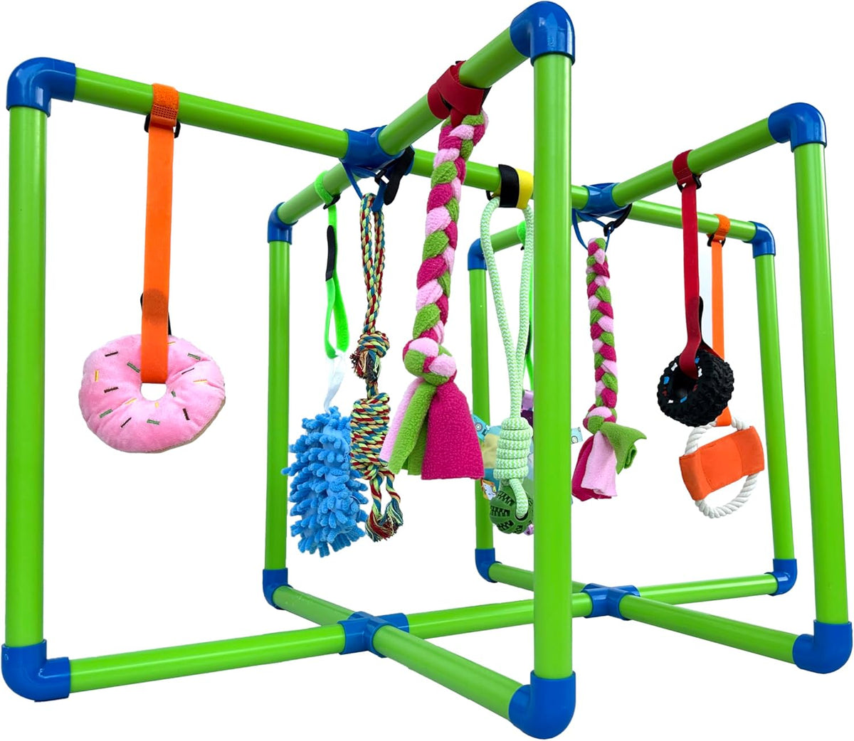 Puppy Play Gym - PVC Frame with 9 Hanging Toys for Small Dogs to Keep Them Busy, Dog Jungle Gym Center for Entertainment, Teething & Mental Stimulation