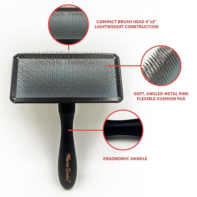 Warren London Gentle Touch Slicker Brush for Puppies & Small Dogs – 4" x 2" Soft Pin Grooming Brush – Tangle Remover for Sensitive Skin – Compact, Lightweight & Easy to Use