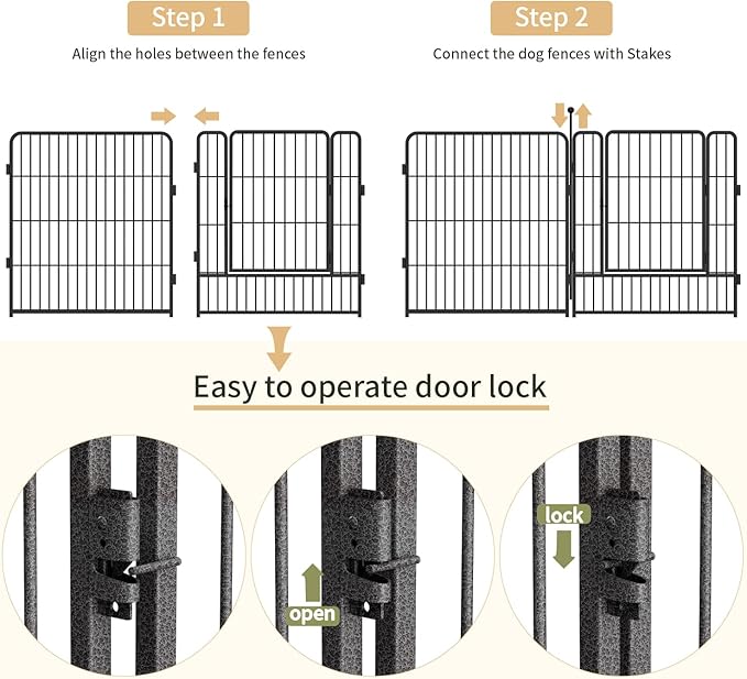 Dog Playpen,32/40/45 Inch Height in Heavy Duty, Folding Indoor Outdoor Anti-Rust Dog Exercise Fence, Portable Pet Playpen with Door for Large Medium Small Dogs and Pet (24 Panels, 32 Inch) Silver