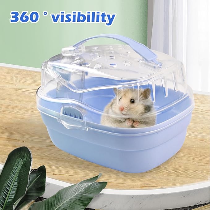 Hamster Carrier Cage with Water Bottle,Portable Hamsters Travel Cage Plastic Guinea Pig Carrying Cases Small Animal Carry Cage for Dwarf Hamsters Chinchillas Hedgehog Mouse(Blue)