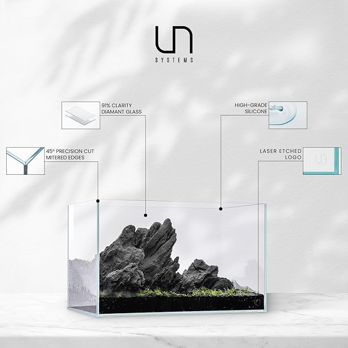 UNS Ultra Clear Rimless Tank - 21.3GAL | 81L - 35.43x11.81x11.81 | 90x30x30 CM, 8mm Glass Thickness, Leveling Mat Included - Low Iron, High Clarity Fish Tank w/ 45° Mitered Edge - [90L]