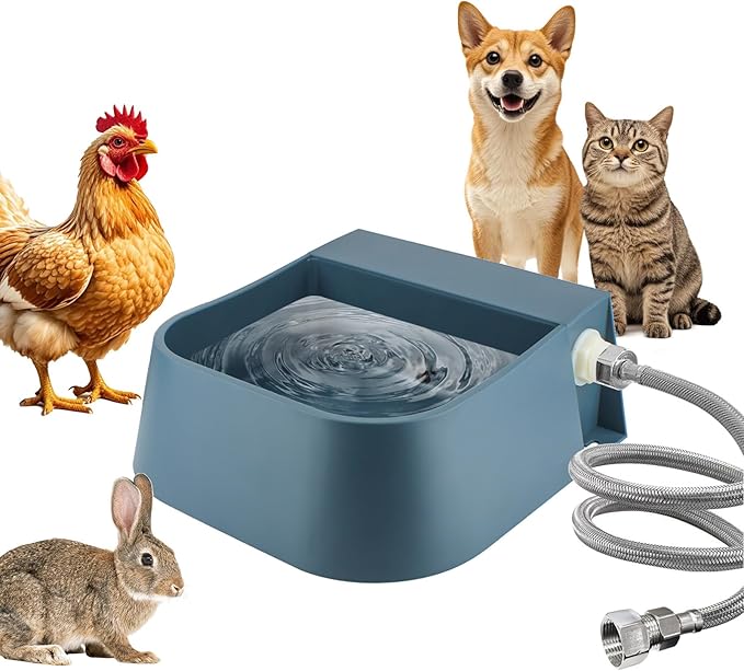 PETLESO Dog Water Bowl Dispenser, Automatic Water Dispenser for Dogs with 3/4'' Hose, Auto-Fill Cat Water Fountain, Pet Water Dish for Outside Animals, Chickens Rabbits, 2L
