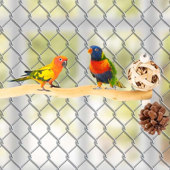 Bird Toys Perch Stand for Cage with Pine Cones, Natural Parrot Toys, Small Chewing Sticks Toys Bird Cage Accessories for Conures Parakeets Cockatoo African Grey Parrots (1PCS)