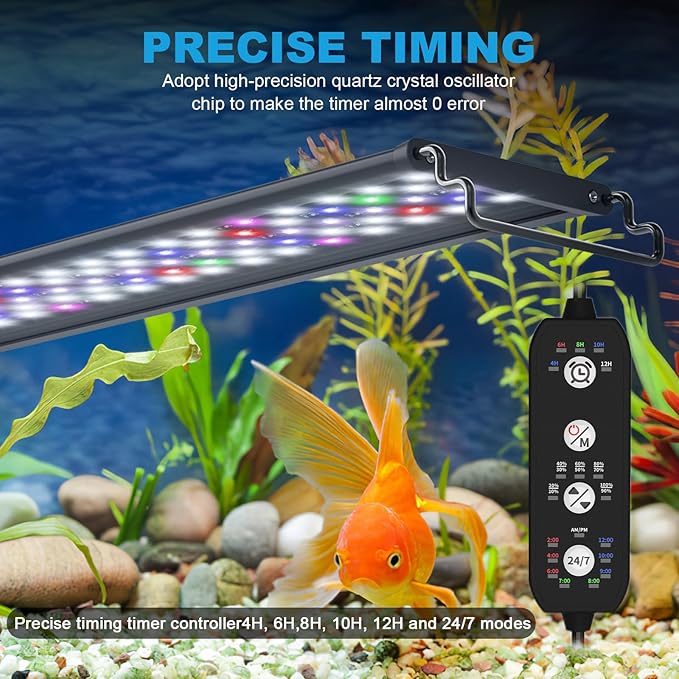 24/7 Mode LED Aquarium Light for Plants-Sunrise-Daylight-Moonlight Mode, Fish Tank Light with Auto On/Off, 7 Colors, Adjustable Timer/Brightness for 30 Inch to 36 Inch Freshwater Tank, 24W