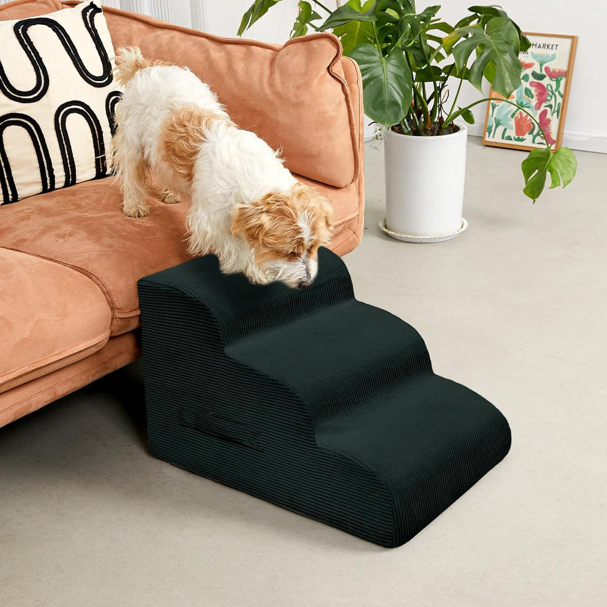 Dog Stairs Steps for High Bed, 3 Steps Pet Steps for Small Dogs Non-Slip Removable Washable Cover Ramp for Indoor Outdoor Car Couch Sofa, Dark Gray